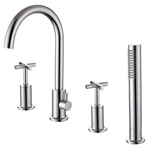 RAK Ella 4 Hole Polished Chrome Modern Bath Shower Mixer Tap Solid Brass