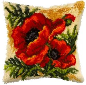 L/HK CUSHION POPPY - Latch Hook Kit: Cushion: Large: Poppy - Orchidea