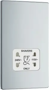 BG FPC20W Nexus Screwless Flat-Plate Shaver Socket Outlet Polished Chrome White Insert Dual Voltage 115V - 230V