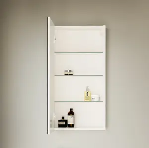 Bathroom Mirror Cabinet Mirrored Wall Unit 400 Compact Cupboard White Gloss Avir