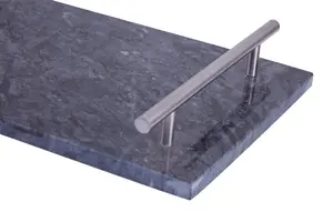 Interiors by Premier Marmore Black Marble Tray With Silver Handles