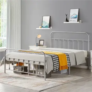 Yaheetech Silver 4ft6 Double Classic Iron Bed Frame with High Headboard and Footboard