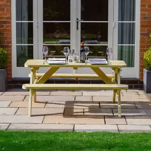 Oakham 4ft Rounded Picnic Table and Bench Set - L122 x W91 x H72 cm - Light Green