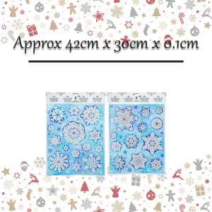 Christmas Stickers Glitter Snowflake 1 x Varied Design 42cm x 30cm Blue