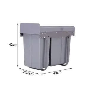 10L+20L Integrated Pull Out Kitchen Cabinet Under Counter Waste Recycling Bin Grey