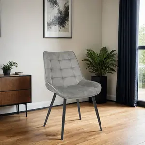 6x Velvita Grey Luxury Velvet With Black Legs Dining Chairs