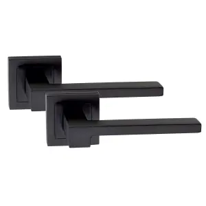 1 Set of Zeta Door Handles Bathroom Set On Square Rose Matte Black Finish with Bathroom Mortise Lock and Thumbturn  - GG