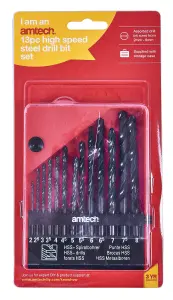 Amtech F1100 13 Piece high speed steel (HSS) drill set - large