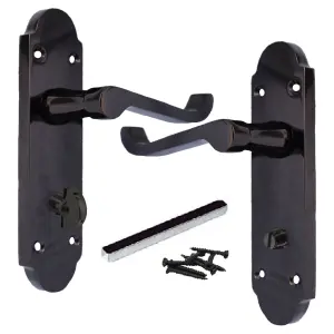 Epsom Door Handle Bathroom Lock Scroll Lever - Black Nickel