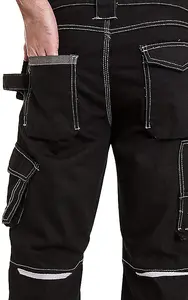 SSS Mens Work Trousers Mens Holster Pockets with Knee Pad Black Cargo Pants 40in Waist - 34in Leg.