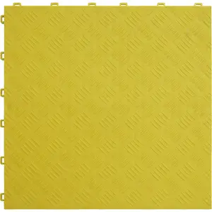 9 Pack Durable Yellow Treadplate Floor Tiles - Heavy Duty Polypropylene 400x400mm