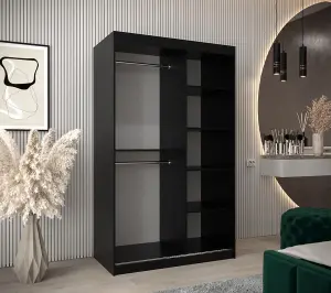 Sleek Black Roma I Sliding Door Wardrobe W1200mm H2000mm D620mm Mirrored Vertical Handles Contemporary Storage Solution