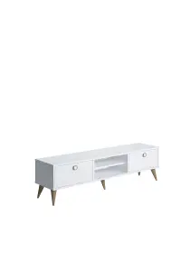 Vega TV Stand with 2 Shelves and 2 Cabinet, 152 x 35 x 40 cm TV Unit Table for TVs up to 65 inch, White