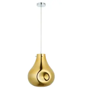 Luminosa Perugia Single Pendant Ceiling Lamp, Gold Metallic Glass, Chrome Plate