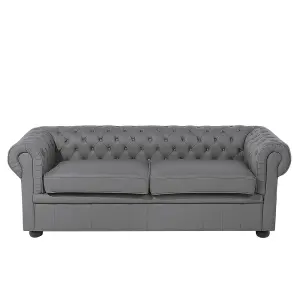 3 Seater Leather Sofa Grey CHESTERFIELD