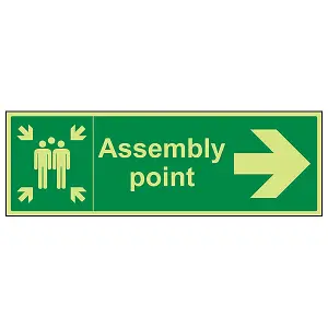 Assembly Point Arrow RIGHT Fire Sign - Glow in the Dark 600x200mm (x3)