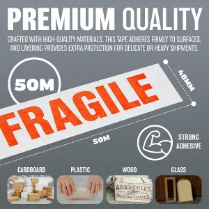 6 Rolls Of Fragile Strong Packing Parcel Tape 48mm X 50m Sellotape Stationary