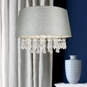 First Choice Lighting Set of 2 Sparkle Grey Jewelled Easy Fit Light Shades