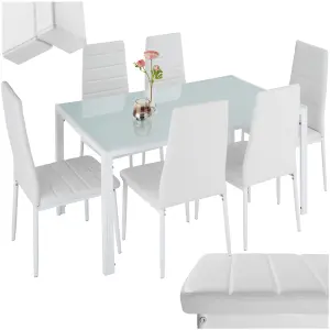 Dining Table and Chairs Brandenburg - 6 chairs & 1 table, faux leather cover - white/white