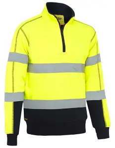 BISLEY WORKWEAR TAPED HI VIS ZIP FLEECE PULLOVER WITH SHERPA LINING  YELLOW L