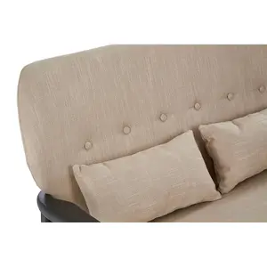 Interiors by Premier 2 Seat Beige Sofa With Black Wood Frame, Comfy Padded Fabric Seat, Easy to Clean Large Sofa