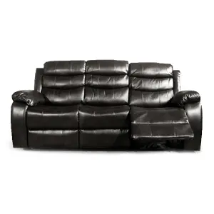 Venlo Black Leather Like Manual Reclining 3 Seater Sofa