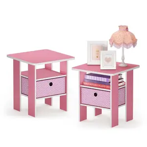 Joseph Side Table Nightstand with Bin Drawer, 2 per set (Set of 2) Pink