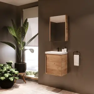 Bathroom Vanity Unit and Basin 500 Cloakroom Sink Wall Cabinet Oak Finish Avir