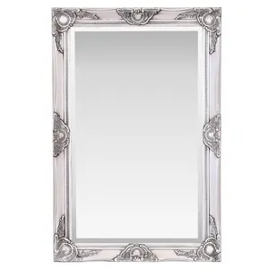 Villanova Solid Wood Flat Wall Mirror Antique Silver / 90cm H x 60cm W