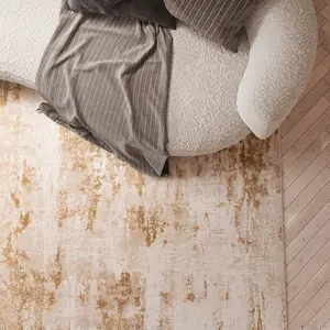 Natural Beige Distressed Abstract Area Rug 60x110cm