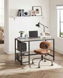 VASAGLE Industrial Computer Desk, Office and Living Room Work Table with Steel Frame and 2 Shelves, Heather Greige and Ink Black