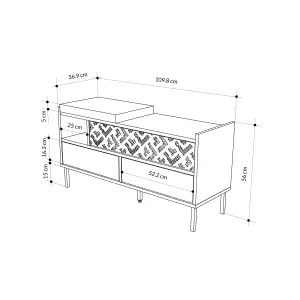 Decortie Heaton Shoe Bench Oak w/ Fabric Cushion Seat 3-door Storage Cabinet 111(W)x37(D)x56.5(H)cm Metal Legs Hallway