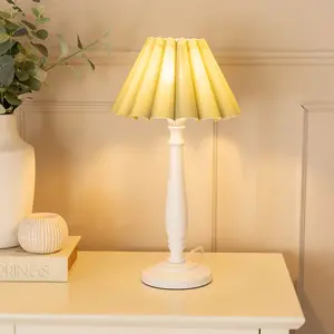 ValueLights Victoria White Wood Candlestick Stem Table Lamp with Sage Green Scallop Tapered Lamp Shade