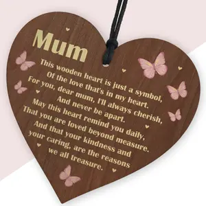 Red Ocean Hanging Wooden Heart Gift For Mum On Mothers Day Birthday Poem Gift From Daughter Son Beautiful Keepsake