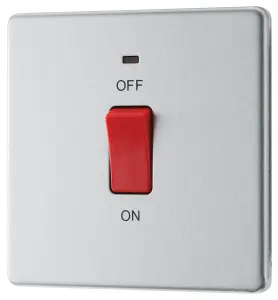 BG Electrical FBS74 Nexus Screwless Flat-Plate Double Pole Cooker Switch Brushed Steel Neon 45A