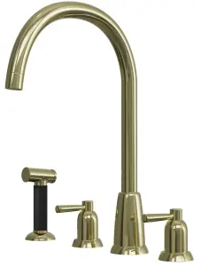 Artisan Kensington 3 Hole Traditional Kitchen Mixer Tap With Hand Spray - Polished Brass