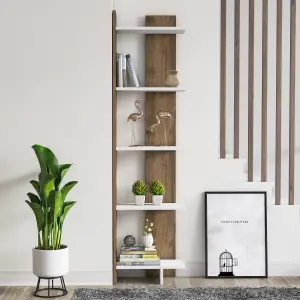 Decorotika Alice Corner Bookcase (White and Walnut Pattern)