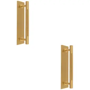 2 PACK - Knurled Drawer Bar Pull Handle & Matching Backplate - Satin Brass 200 x 40mm