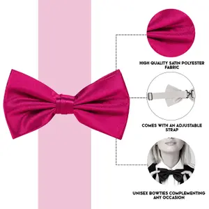 Hot Pink Satin Polyester Bow Tie for Casual & Formal Wear, Wedding Party Accessory