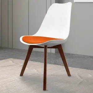 Soho White & Orange Plastic Dining Chair with Squared Dark Wood Legs