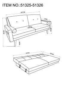 Langley Fabric Sofa Bed With Natural Wooden Legs Tufted Backrest Charcoal With Matching Bolster Cushions