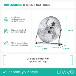 LIVIVO 20" 120W Chrome Floor fan