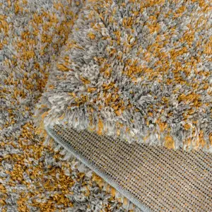 Super Soft Mottled Tonal Ochre Yellow & Grey Shaggy Runner Rug 60x240cm