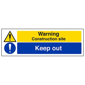 Construction Site Keep Out Warn Sign - Adhesive Vinyl - 600x200mm (x3)