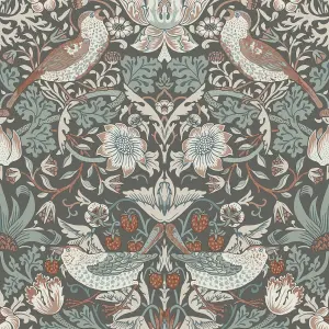 William Morris Summer Charcoal Strawberry Thief Smooth Wallpaper