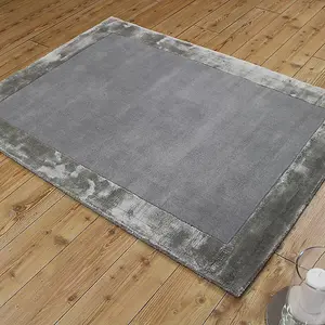 Silver Bordered Wool Handmade Modern Easy to Clean Handmade Rug For Dining Room Bedroom And Living Room-120cm X 170cm