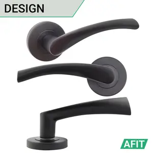 AFIT Matt Black Door Handle Latch set - Round Internal Door Handles, Latch (64mm), Hinges (76mm) Matt Black Lever on Rose Novi