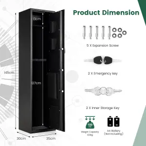 Costway 5-Rifle Gun Safe Long Heavy Duty Gun Cabinet w/ Digital Keypad