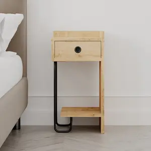 Jan Versatile Modern Bedside Table with Drawer and Open Shelf Oak / Right Orientation