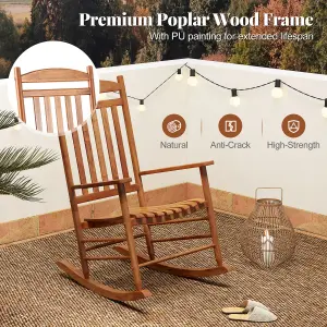 Costway Outdoor Patio Wood Rocking Chair Garden High-Back Poplar Wood Rocker